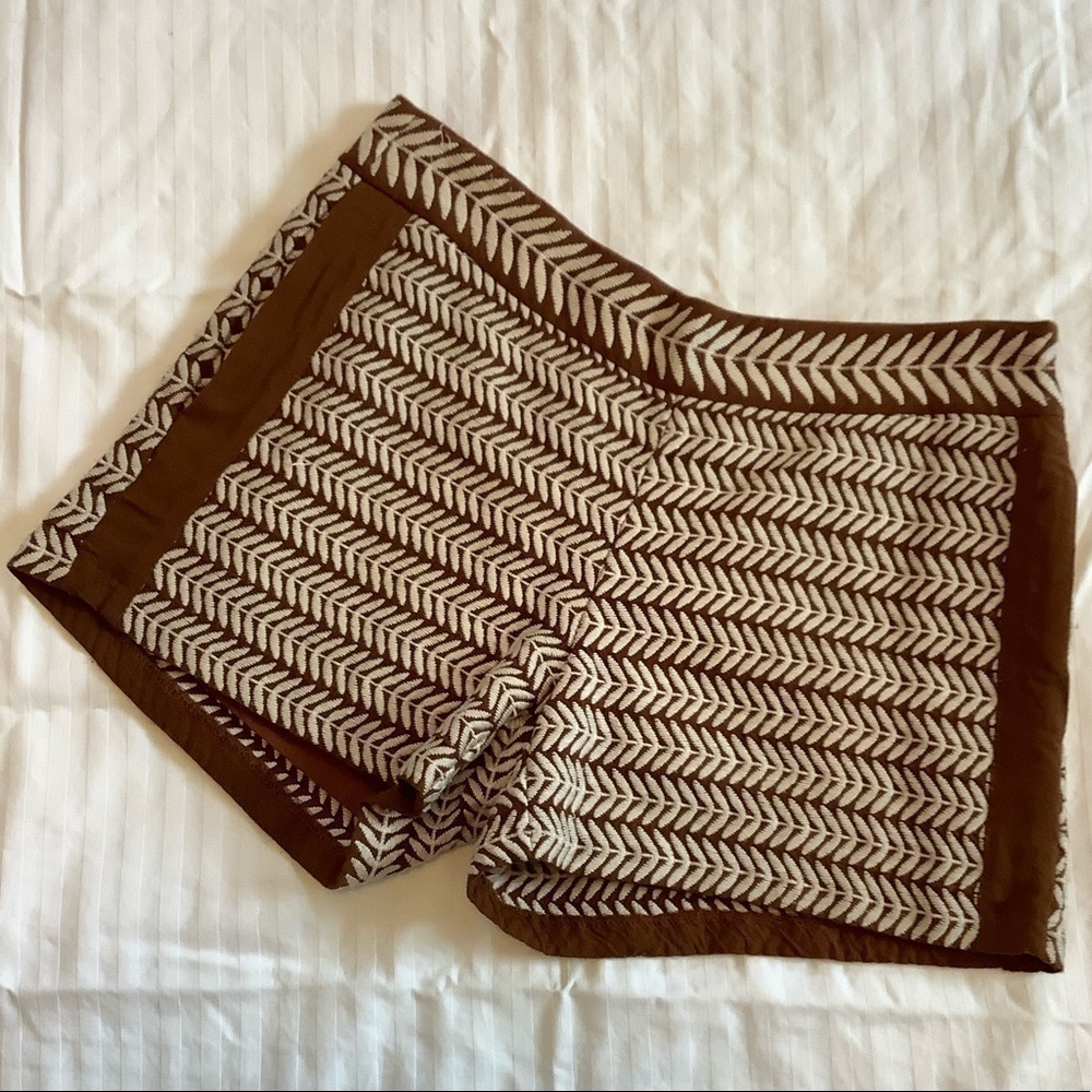 THML Brown & Beige Embroidered Short Shorts Sz-S
